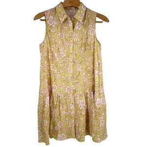 Maye Corinne Mini Dress Size M Havana Print Yellow Floral Cotton Coastal Resort